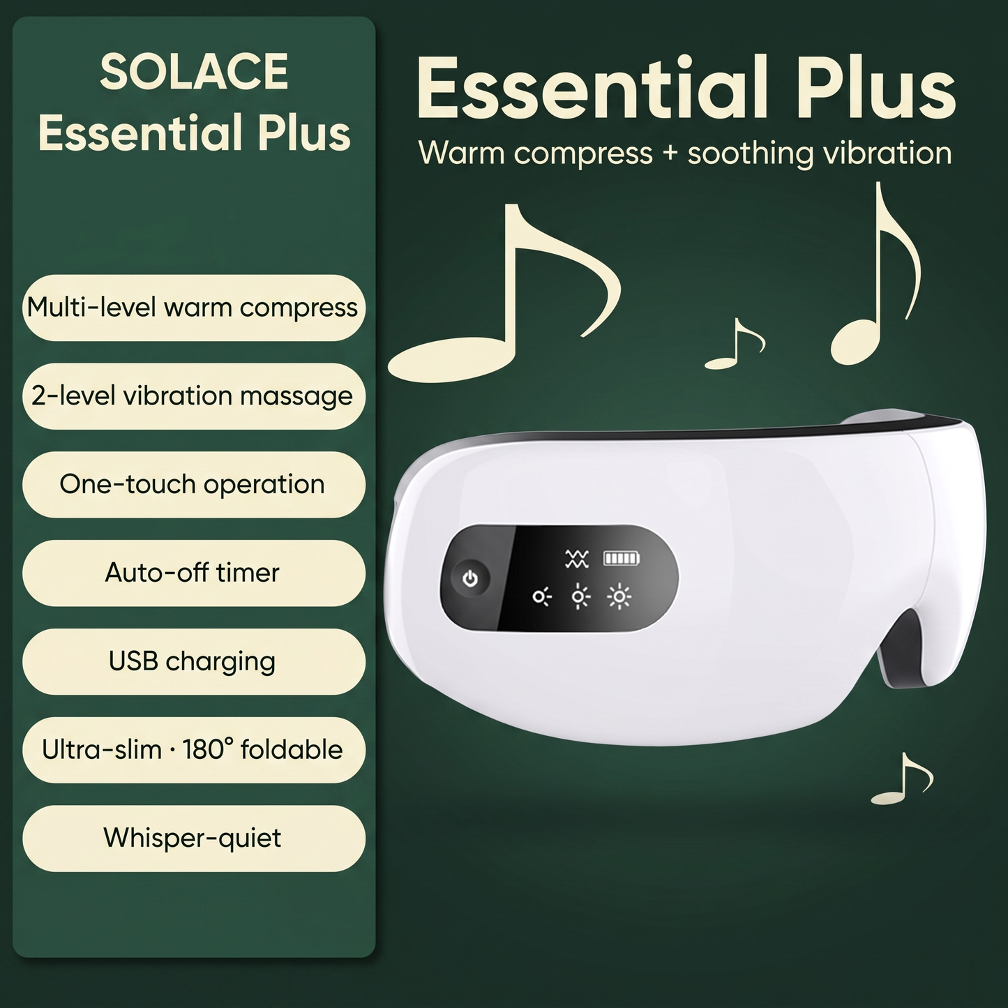 SOLACE Essential Plus edition — warm compress plus 2-level soothing vibration massage