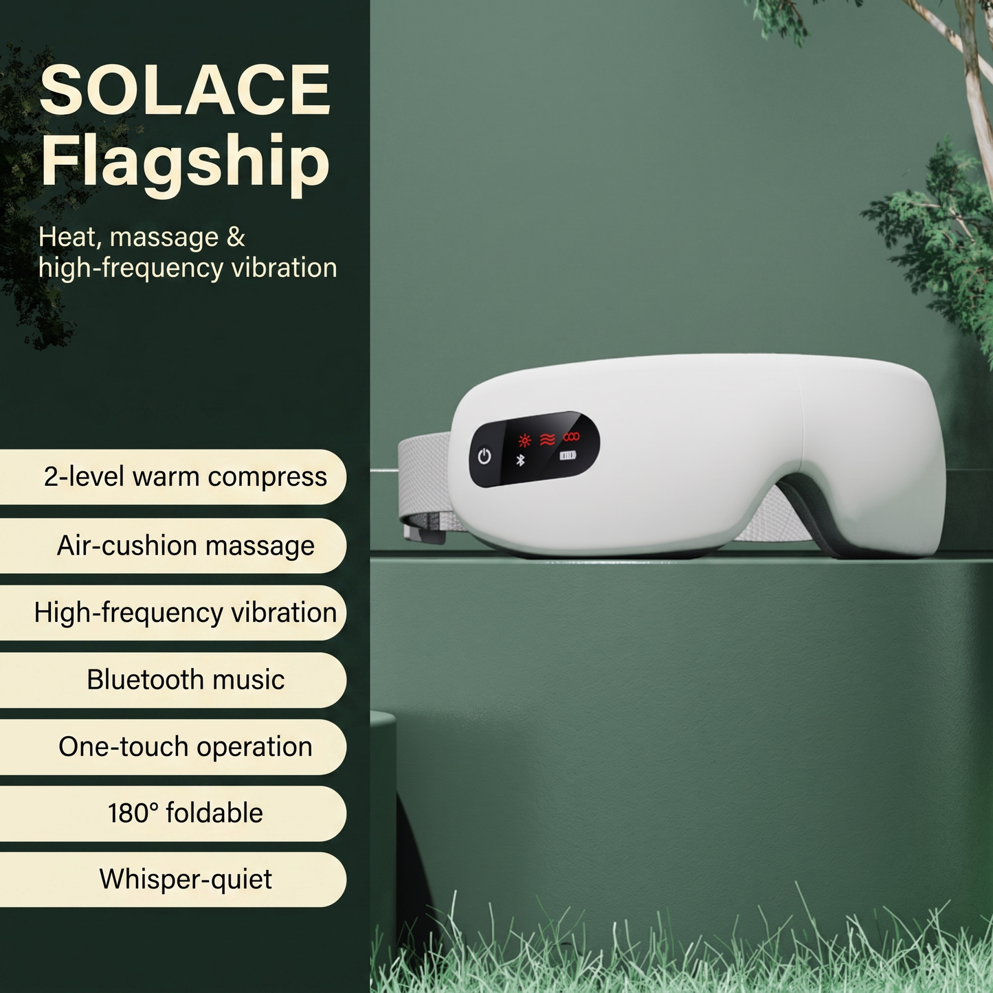 SOLACE Flagship edition — 2-level heat, air-cushion massage, high-frequency vibration and Bluetooth music