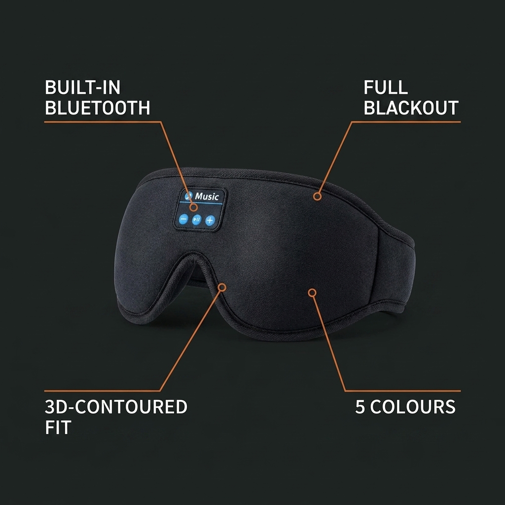 LULL features: built-in Bluetooth, 3D-contoured fit, full blackout, 5 colours