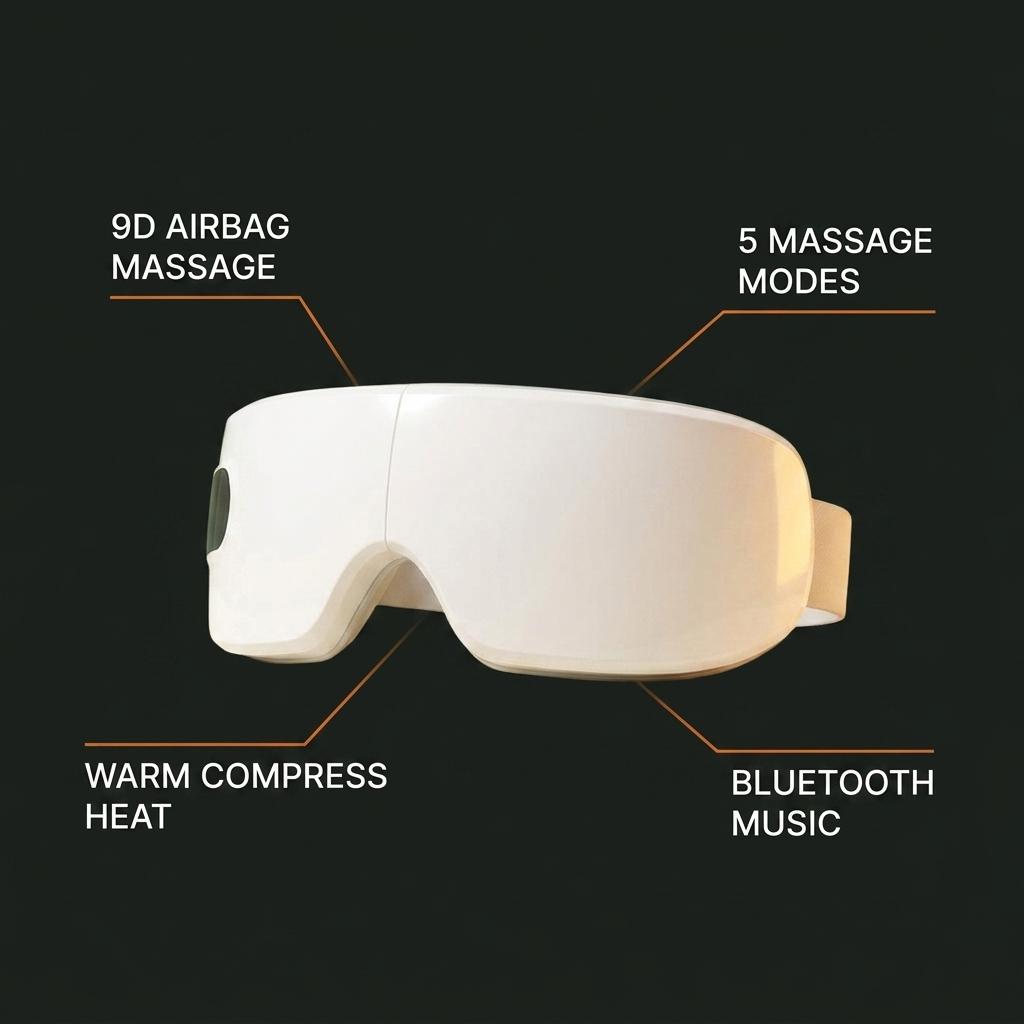 SOLACE features: 9D airbag massage, 5 modes, warm compress heat, Bluetooth music